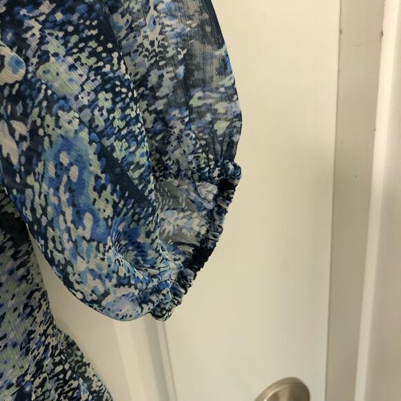 Joie NWT Wms Large Parisian Paisley Blue Printed Midi Dress Tiered Flowy - Picture 7 of 13